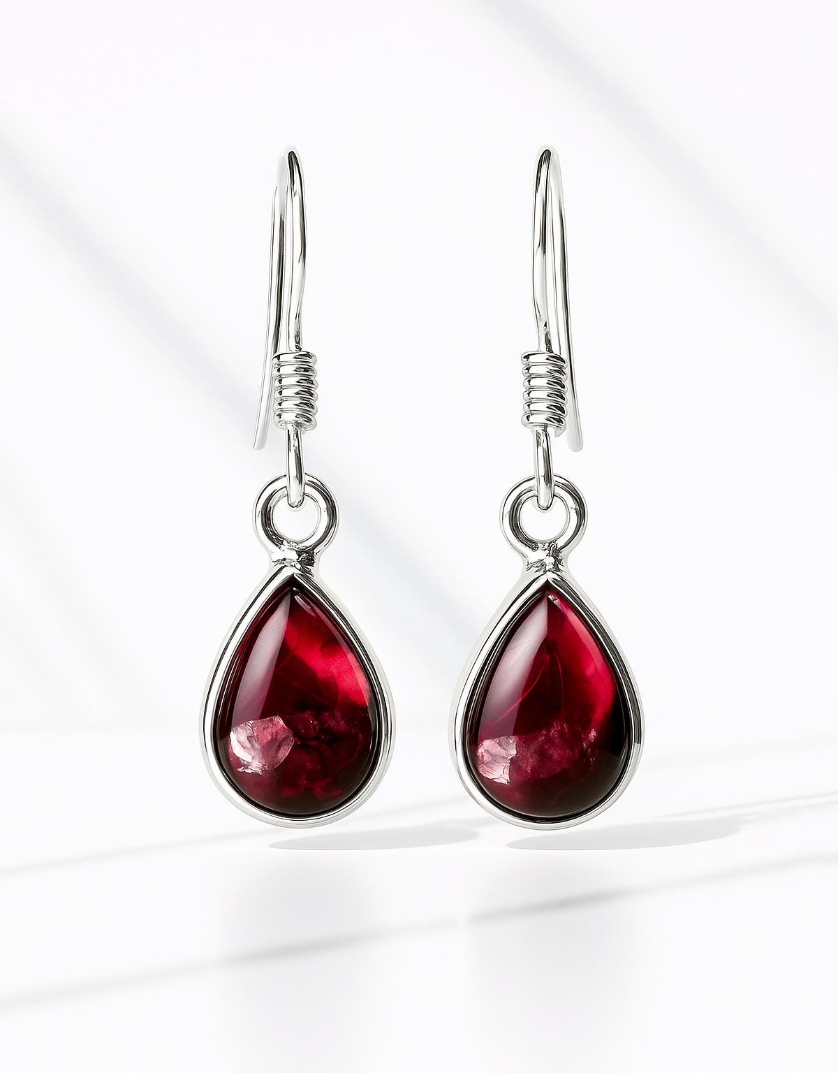 925 Sterling Silver Red Garnet Earrings