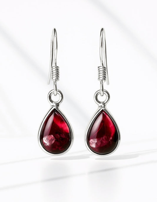 925 Sterling Silver Red Garnet Earrings