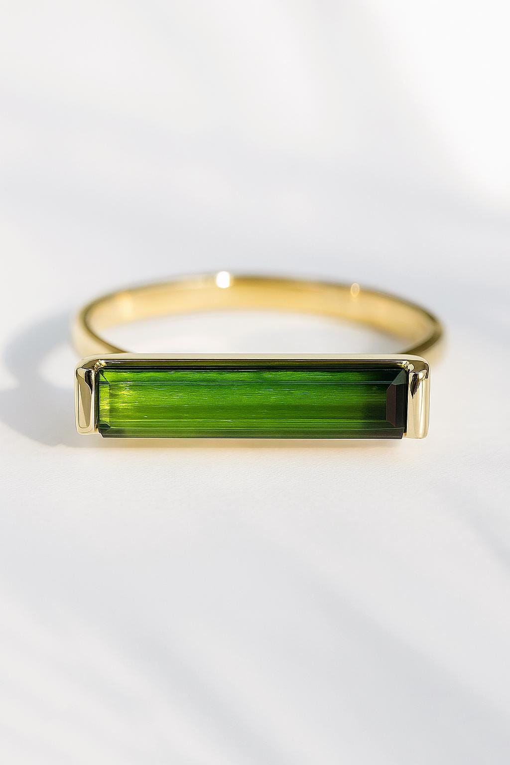14K Solid Gold Green Tourmaline Baguette Ring
