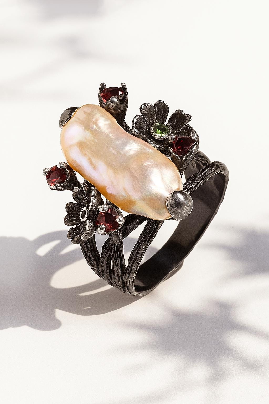 925 Sterling Silver Raw Pearl Branch Ring