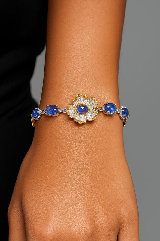925 Sterling Silver Tanzanite Flower Bracelet