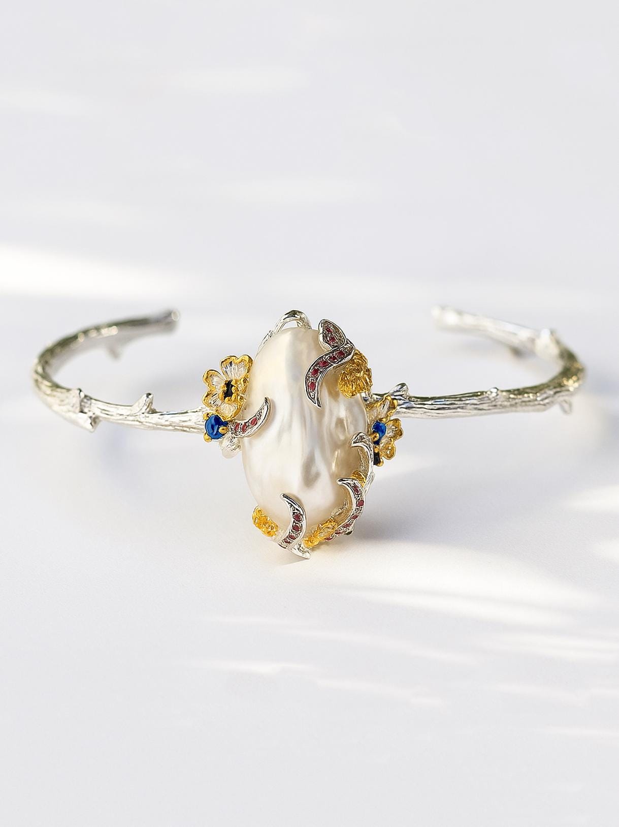 925 Sterling Silver Baroque Pearl Cuff Bracelet