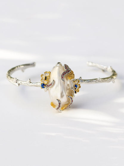 925 Sterling Silver Baroque Pearl Cuff Bracelet