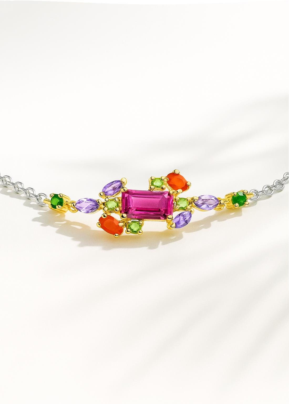 925 Sterling Silver Ruby Cluster Bracelet