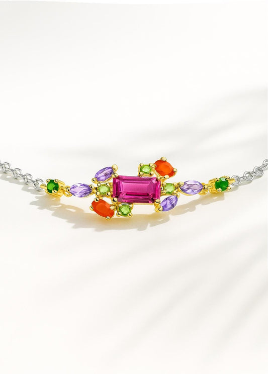 925 Sterling Silver Ruby Cluster Bracelet