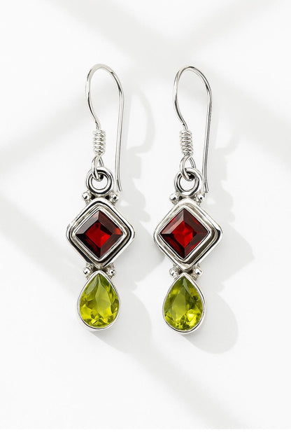 925 Sterling Silver Peridot Garnet Earrings