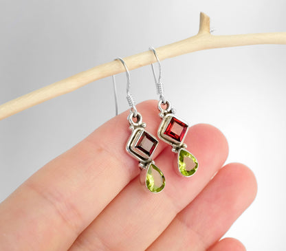 925 Sterling Silver Peridot Garnet Earrings