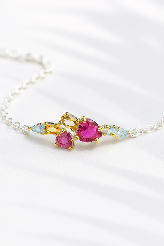 925 Sterling Silver Ruby Heart Bracelet