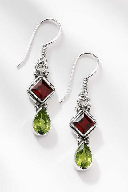 925 Sterling Silver Peridot Garnet Earrings