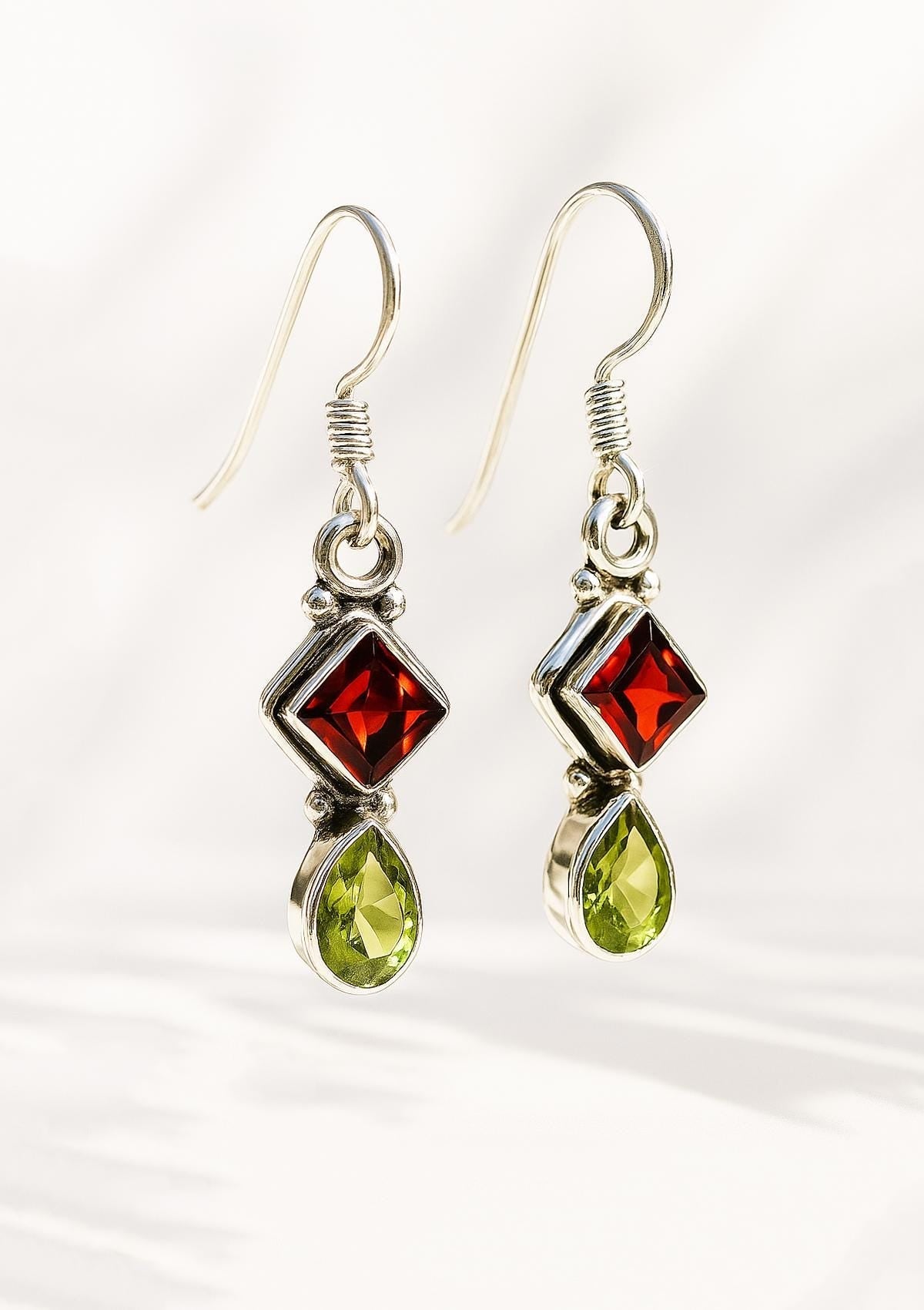 925 Sterling Silver Peridot Garnet Earrings