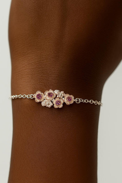 925 Sterling Silver Garnet Chain Bracelet