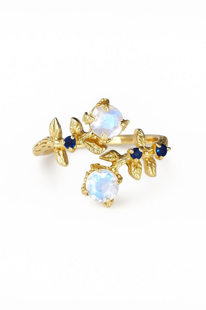 14K Solid Gold Moonstone Toi Et Moi Ring