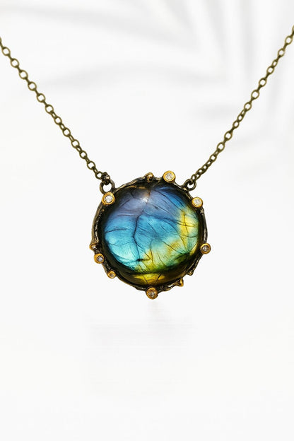 925 Sterling Silver Labradorite Round Necklace