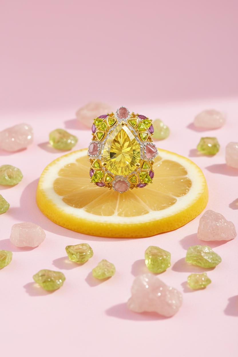 925 Sterling Silver Lemon Quartz Statement Ring