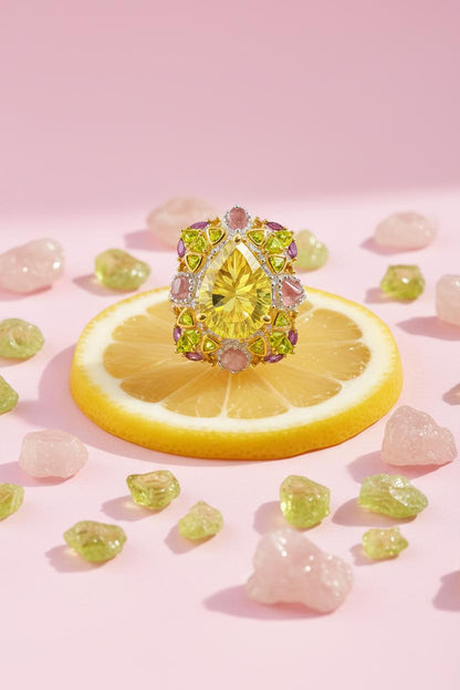 925 Sterling Silver Lemon Quartz Statement Ring