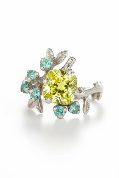 925 Sterling Silver Lemon Quartz Branch Ring