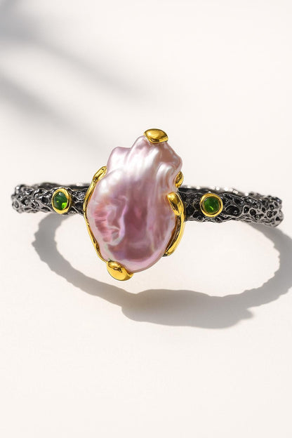 925 sterling silver pink baroque pearl cuff bracelet