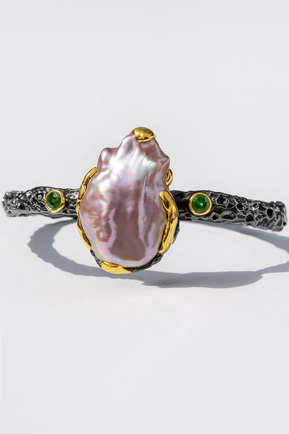 925 sterling silver pink baroque pearl cuff bracelet