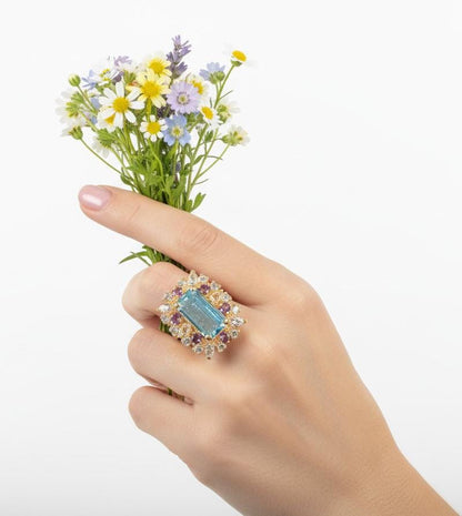 925 Sterling Silver Blue Kyanite Emerald Cut Ring