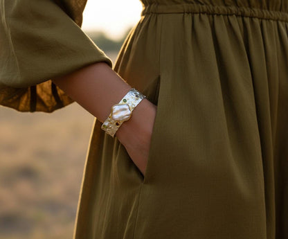 925 sterling silver baroque pearl wide cuff bracelet