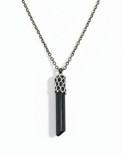 925 Sterling Silver Raw Black Tourmaline Bar Necklace