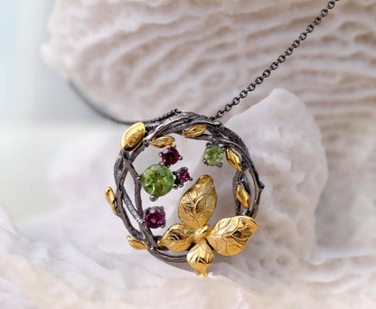 925 Sterling Silver Peridot Amethyst Butterfly Necklace