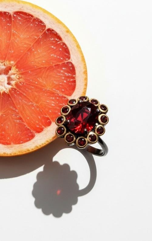925 Sterling Silver Garnet Ring, setting detail