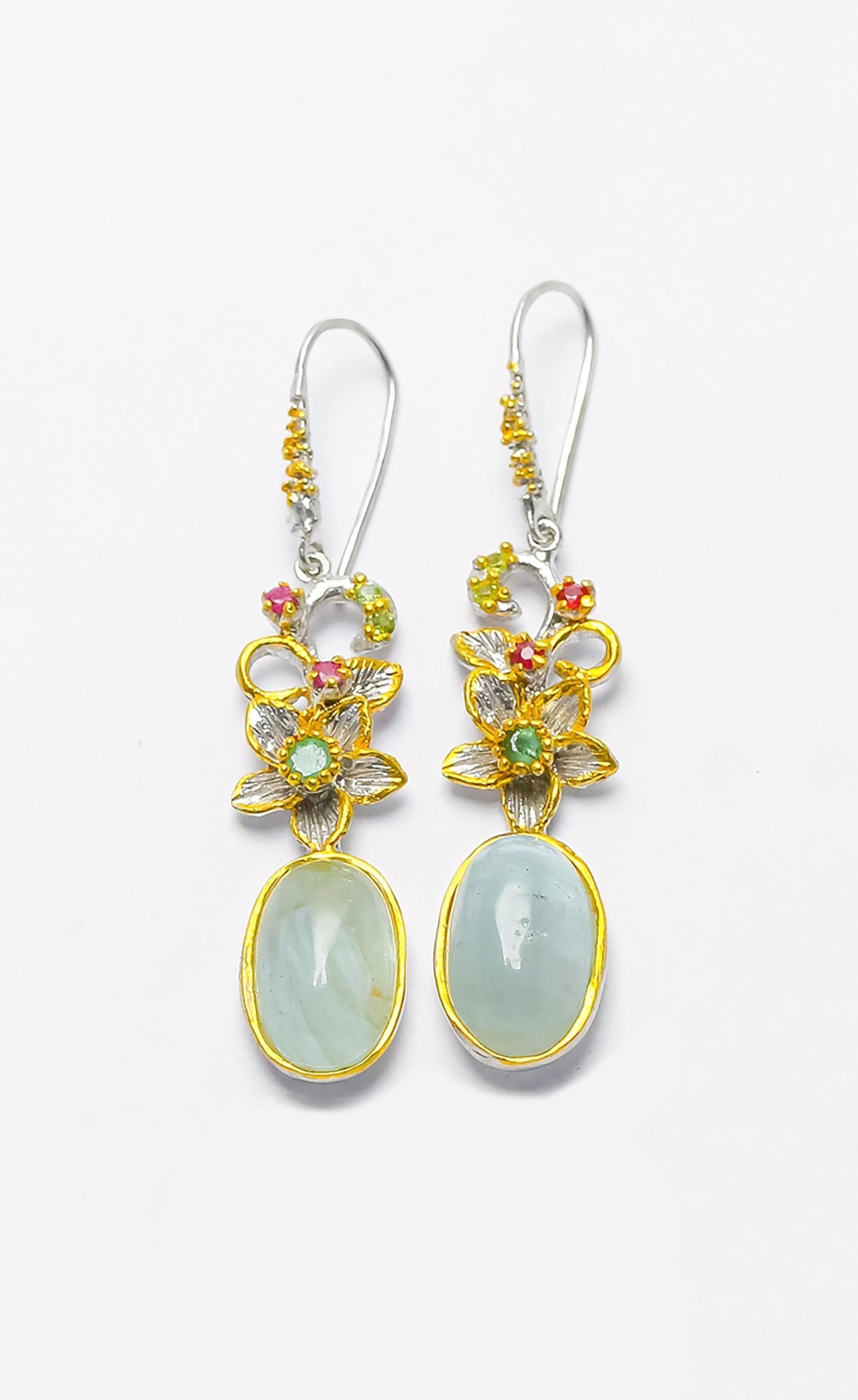 925 Sterling Silver Aquamarine Flower Earrings