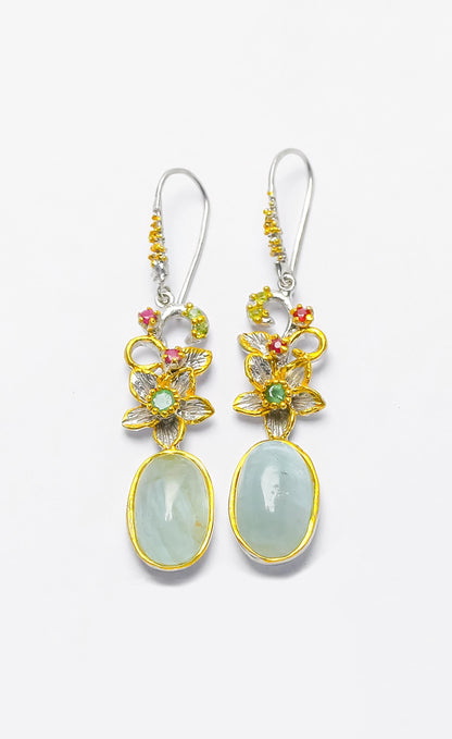 925 Sterling Silver Aquamarine Flower Earrings