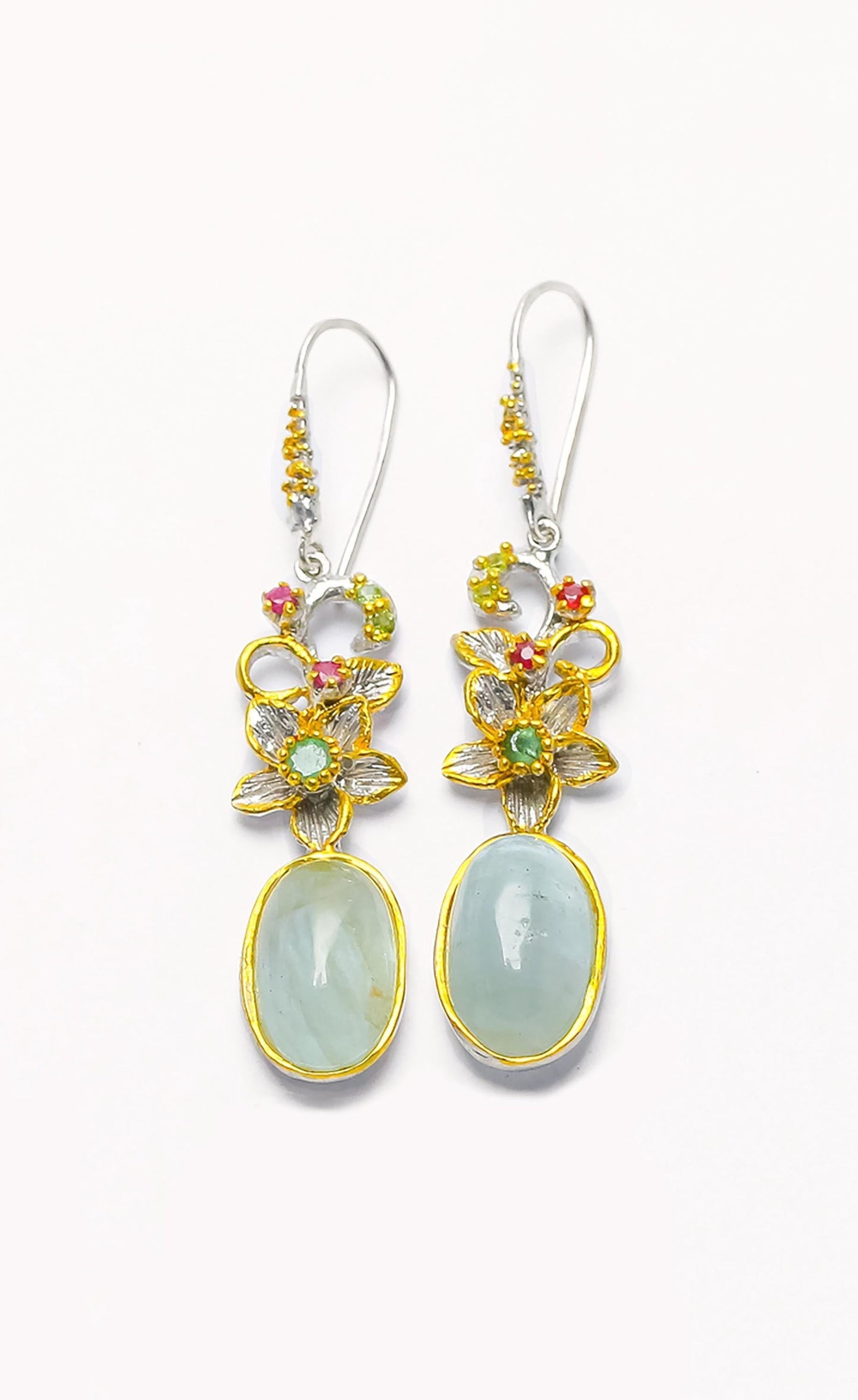 925 Sterling Silver Aquamarine Flower Earrings