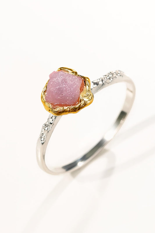 925 Sterling Silver Raw Ruby Dainty Ring