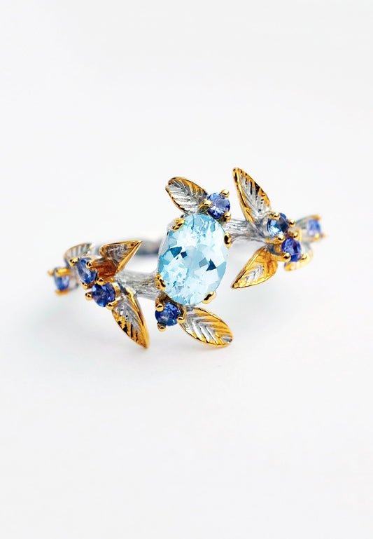 925 Sterling Silver Blue Topaz Nature Ring