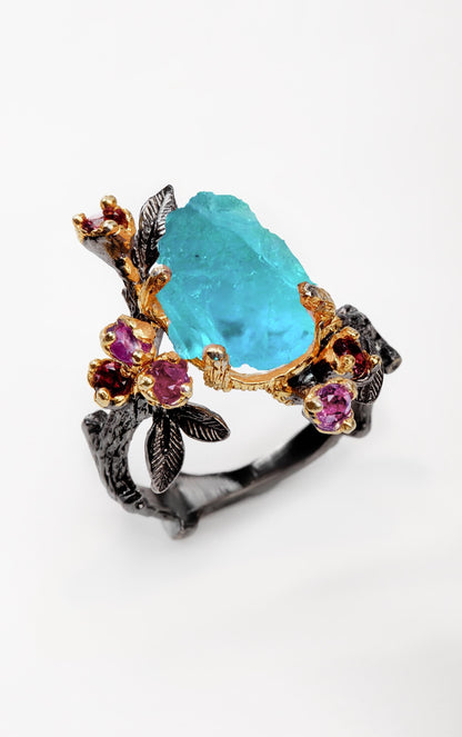 925 sterling silver paraiba apatite rough ring