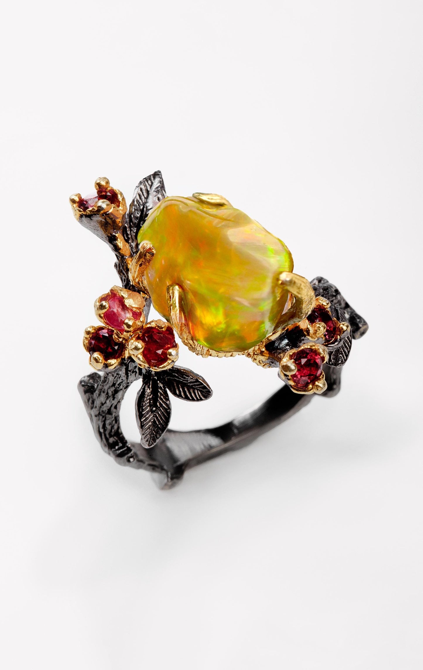 925 sterling silver fire opal rainbow branch ring