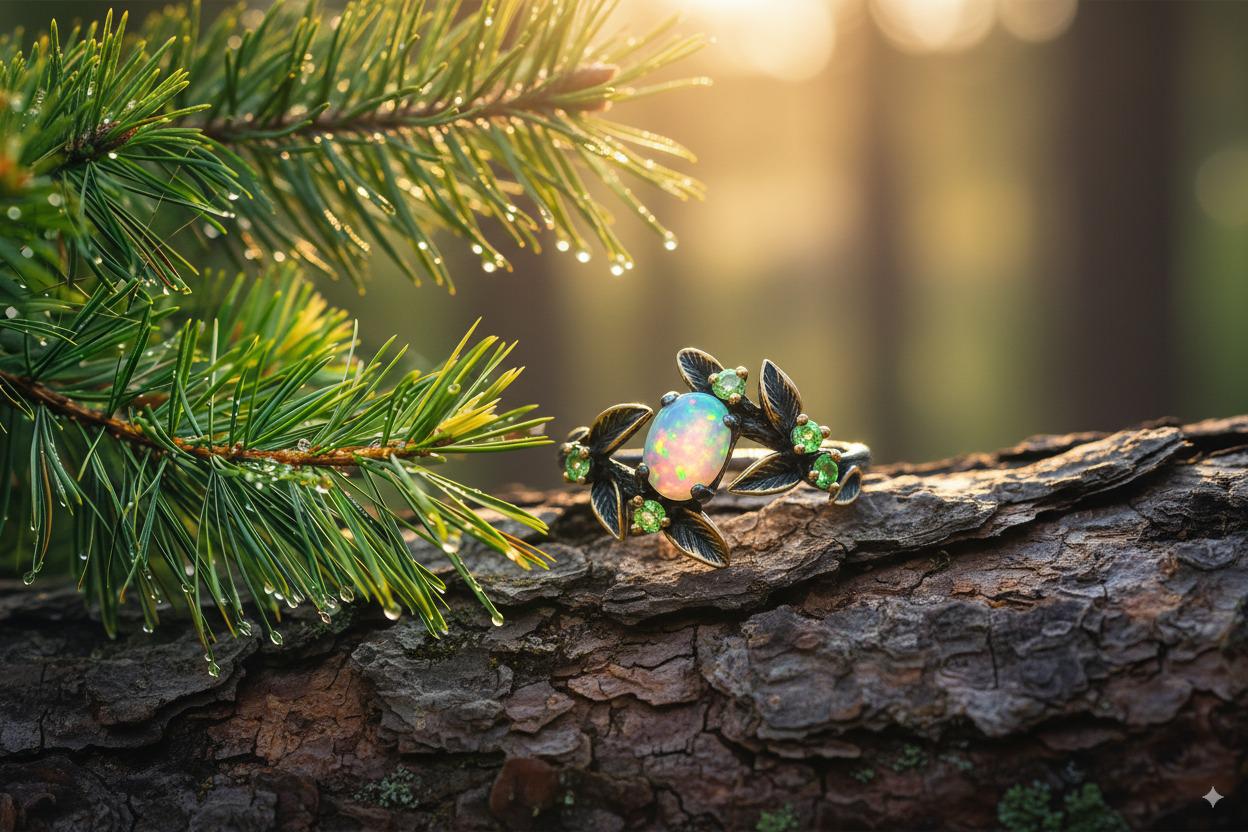 925 sterling silver rainbow opal leaf ring