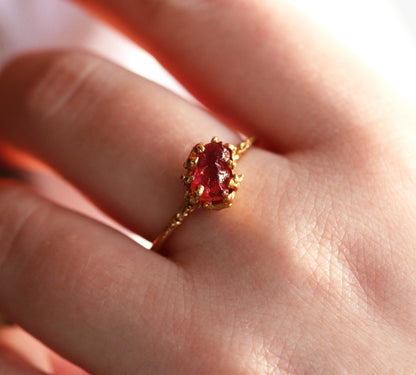 925 Sterling Silver Raw Pink Tourmaline Gothic Ring