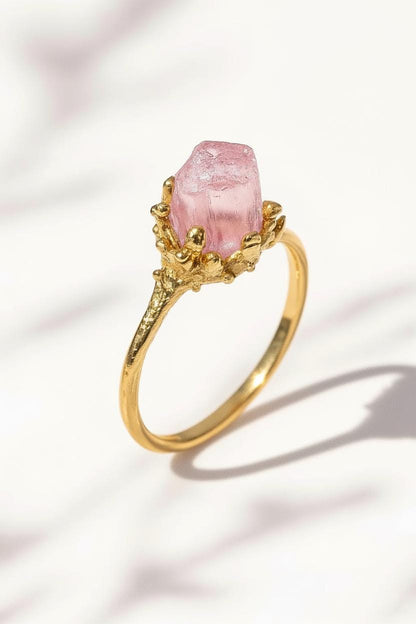 925 Sterling Silver Raw Pink Tourmaline Gothic Ring
