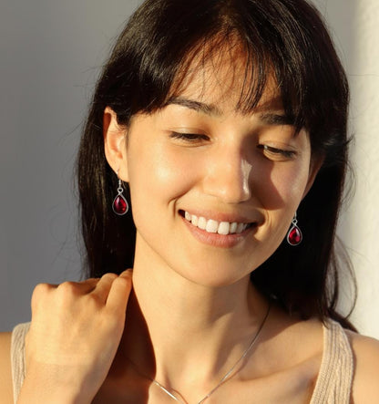 925 Sterling Silver Red Garnet Earrings