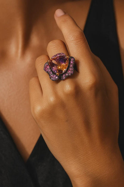 925 Sterling Silver Ametrine Chunky Floral Ring
