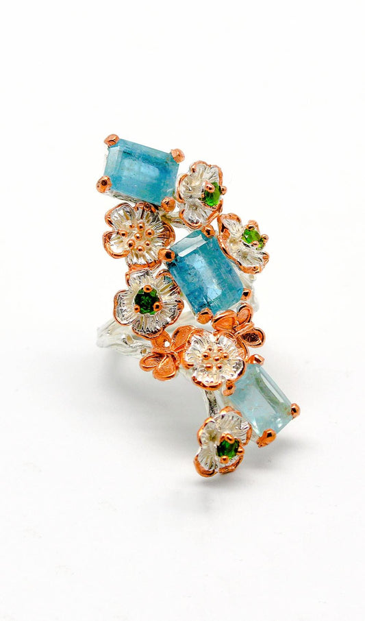 925 Sterling Silver Blue Apatite Chunky Ring