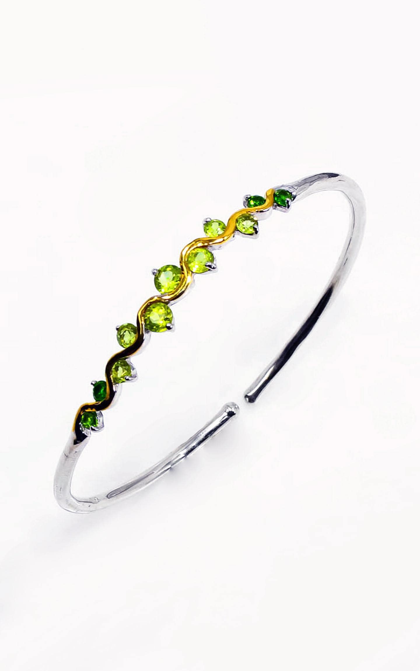 925 Sterling Silver Green Peridot Cuff Bracelet