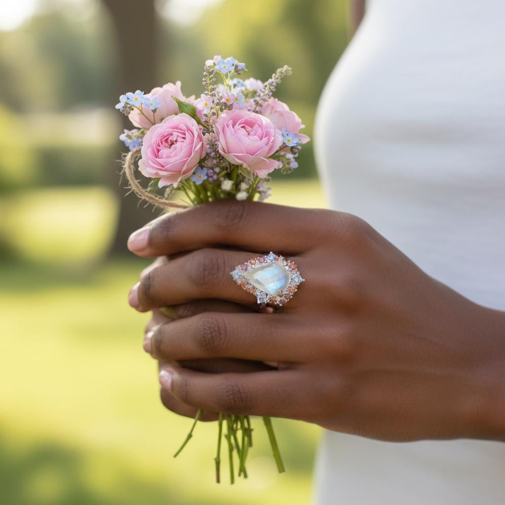925 Sterling Silver Rainbow Moonstone Halo Ring