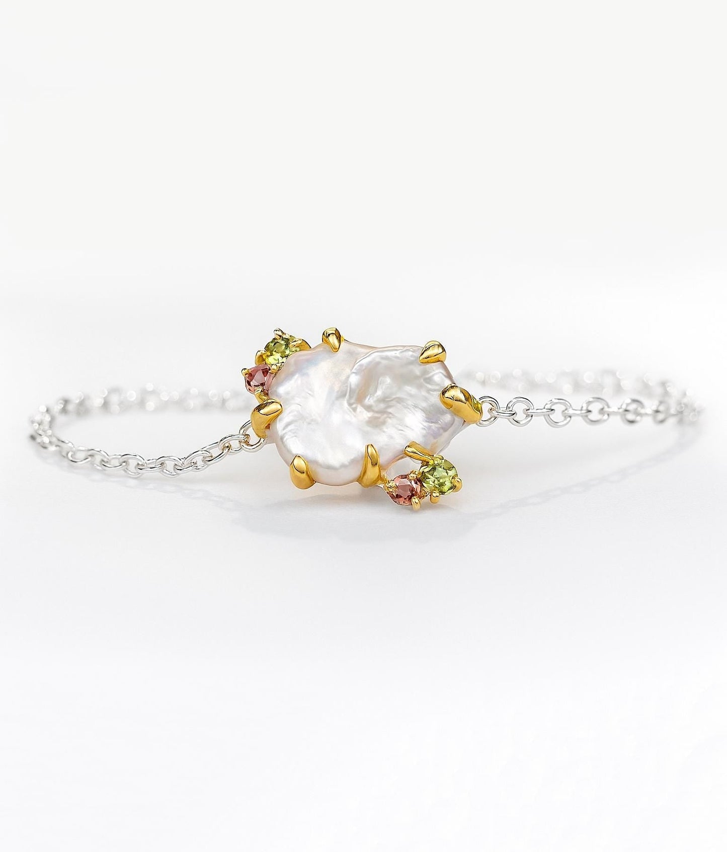 925 Sterling Silver Raw Baroque Pearl Bracelet