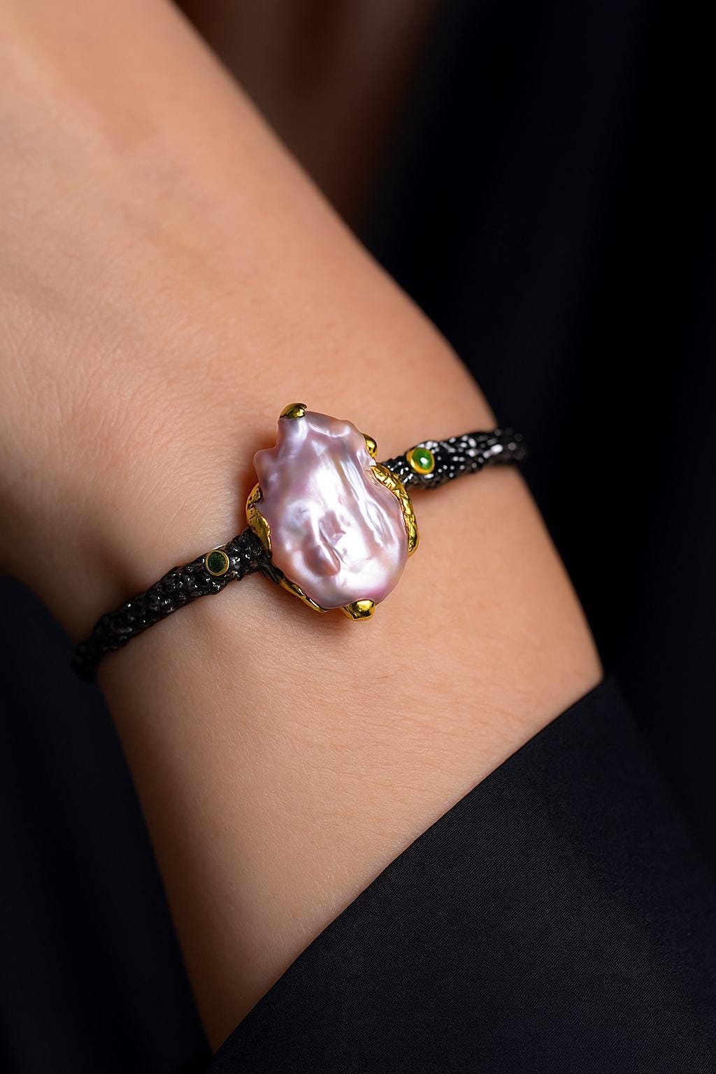 925 sterling silver pink baroque pearl cuff bracelet