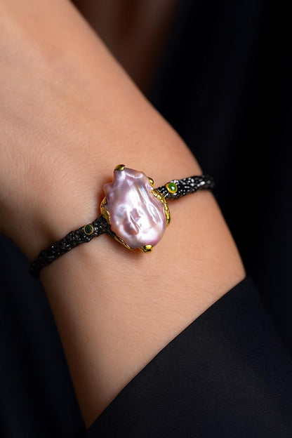 925 sterling silver pink baroque pearl cuff bracelet