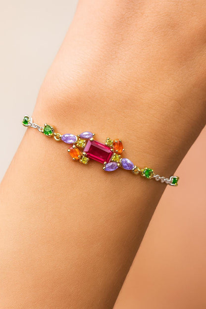 925 Sterling Silver Ruby Cluster Bracelet