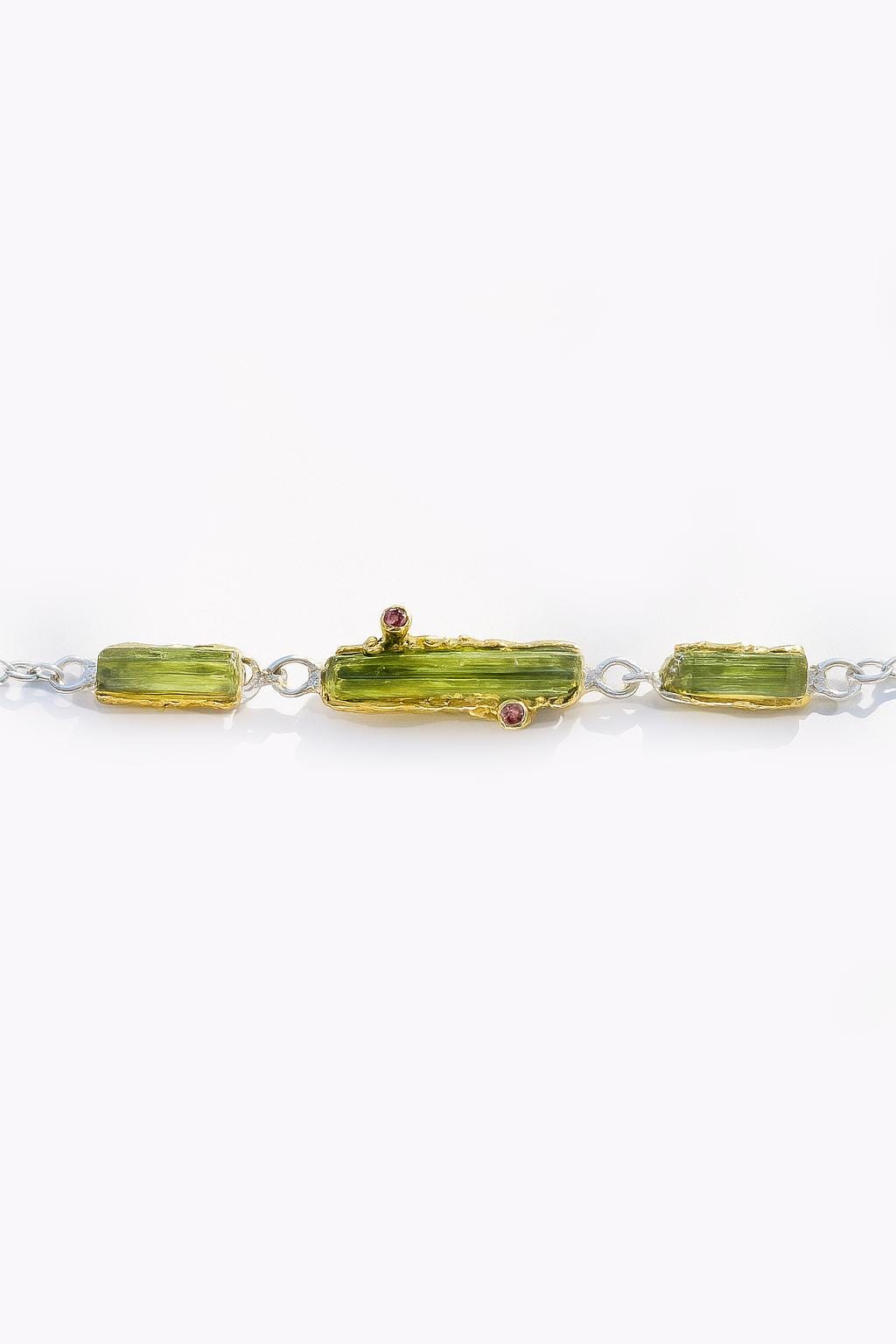 925 Sterling Silver Raw Tourmaline Bracelet