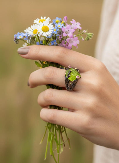925 sterling silver green peridot rough ring