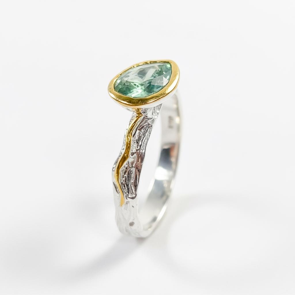 925 Sterling Silver Green Peridot Branch Ring