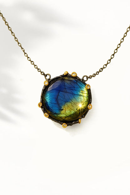 925 Sterling Silver Labradorite Round Necklace